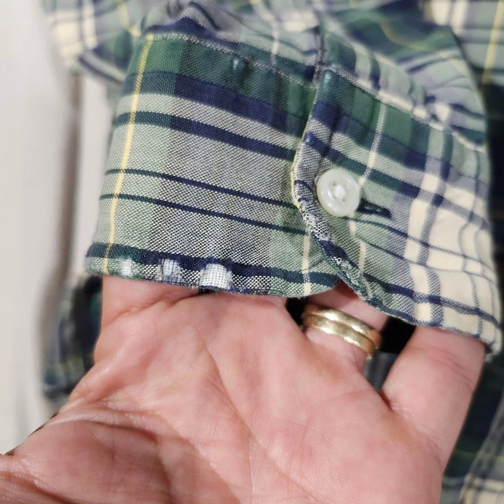Polo Ralph Lauren Blake Mens Large Green Navy Plaid Cotton Button Down Shirt
